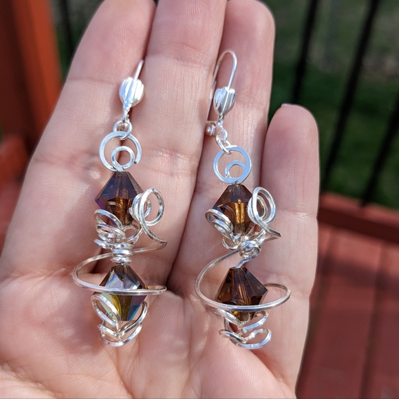 Hand Crafted Jewelry - Sterling Silver Earrings Artisan Spirals Handmade Czech Glass Sparkly .925 OOAK
